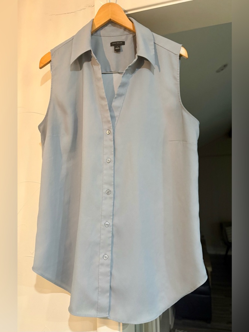 Ann Taylor Light Blue Gray  Sleeveless Button Front Blouse